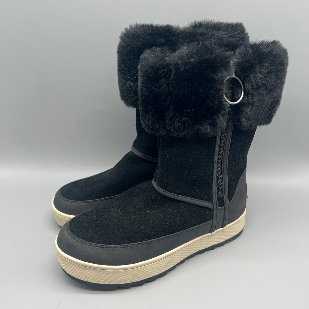 Koolaburra by UGG Women‎ Black Suede Faux Fur Zip Winter Boots 1105889 Size 6